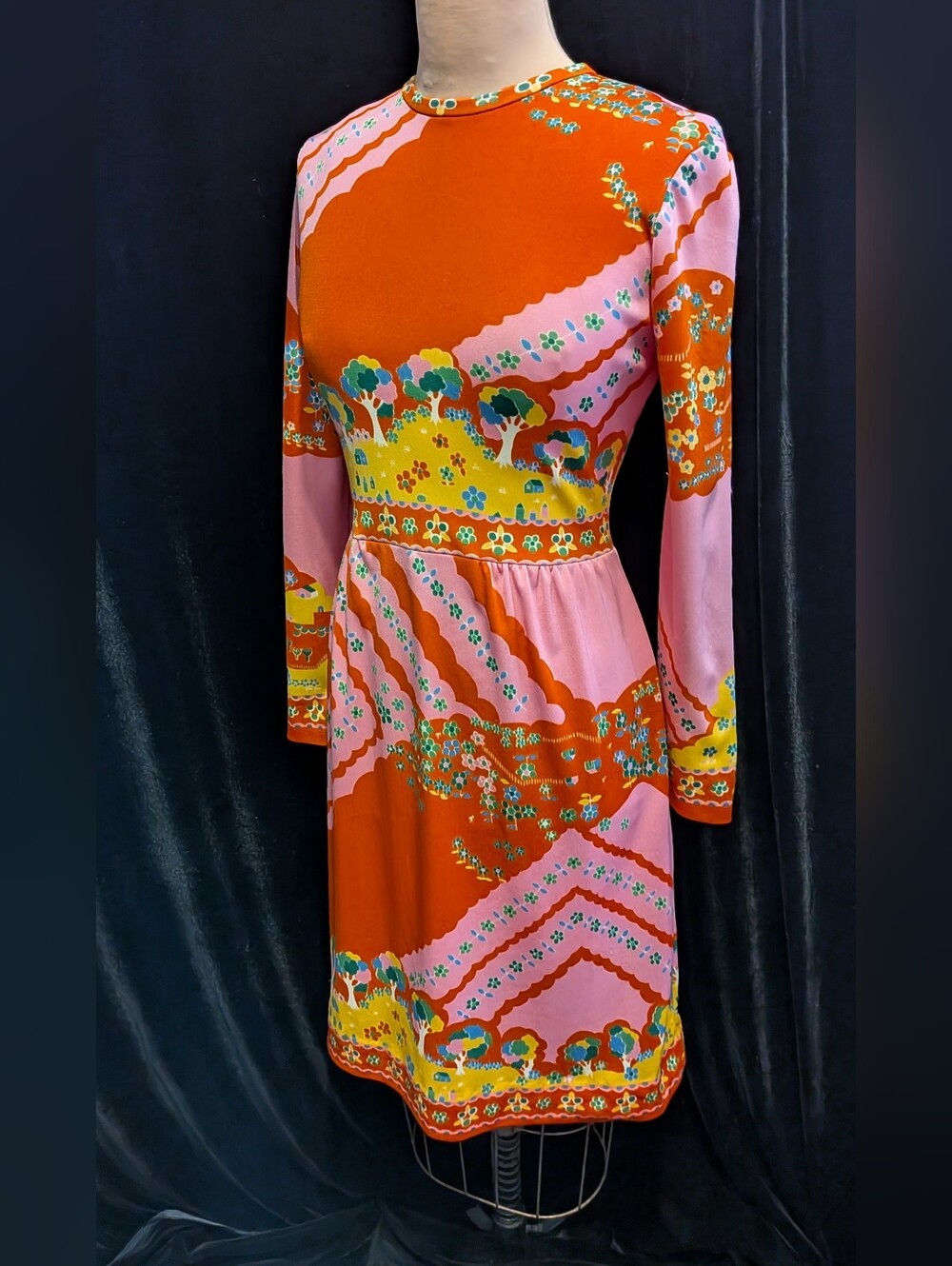 PAGANNE Vintage 70s Bold Print Knit Dress. - Picture 3 of 11